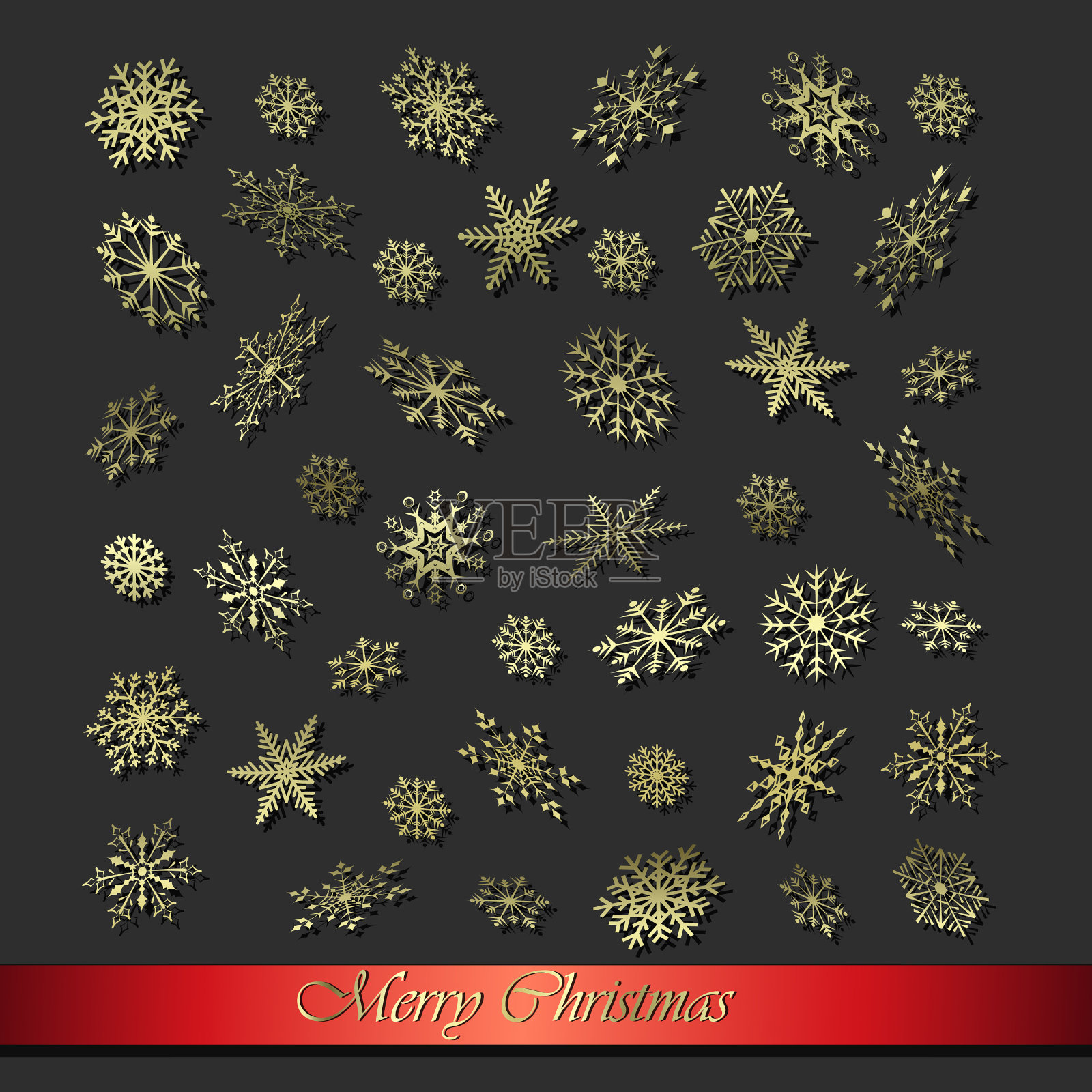 黑色背景上的圣诞雪花插画图片素材