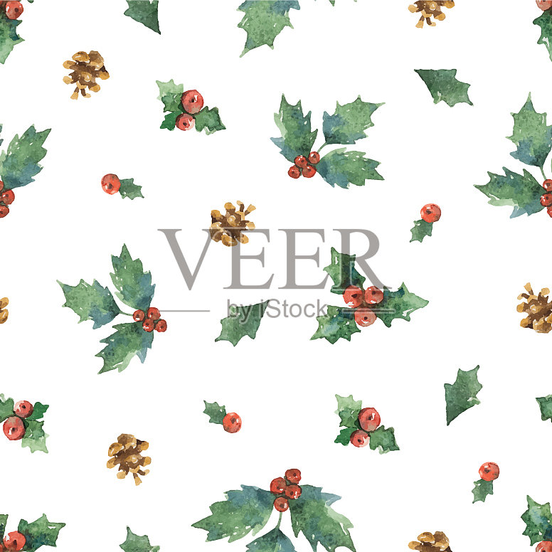 水彩圣诞无缝图案配插画图片素材