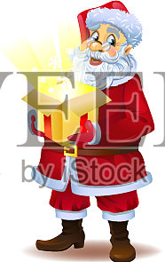 圣诞奇迹——圣诞老人拿着一个盒子插画图片素材