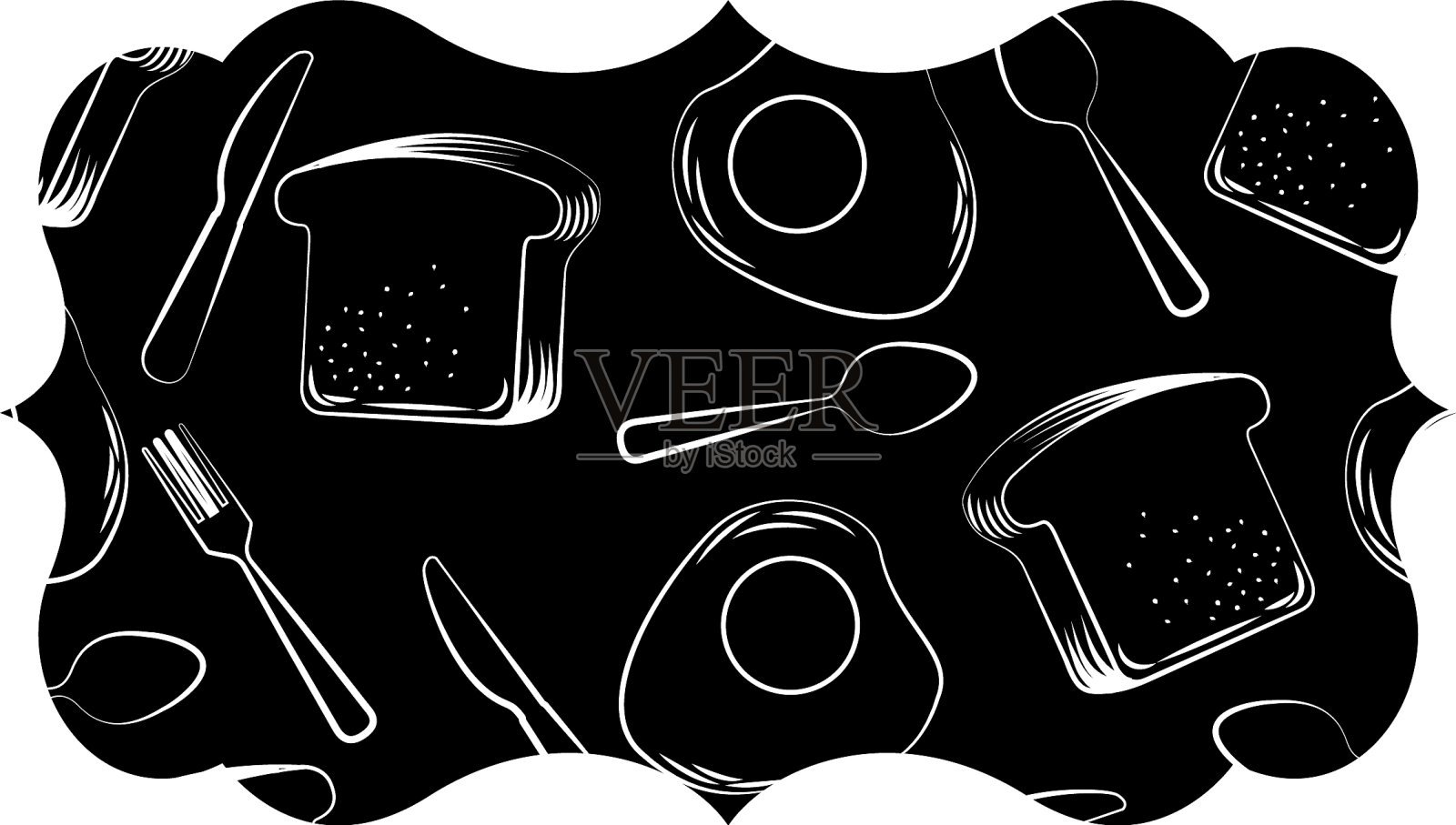 框架与鸡蛋和餐具图案背景插画图片素材