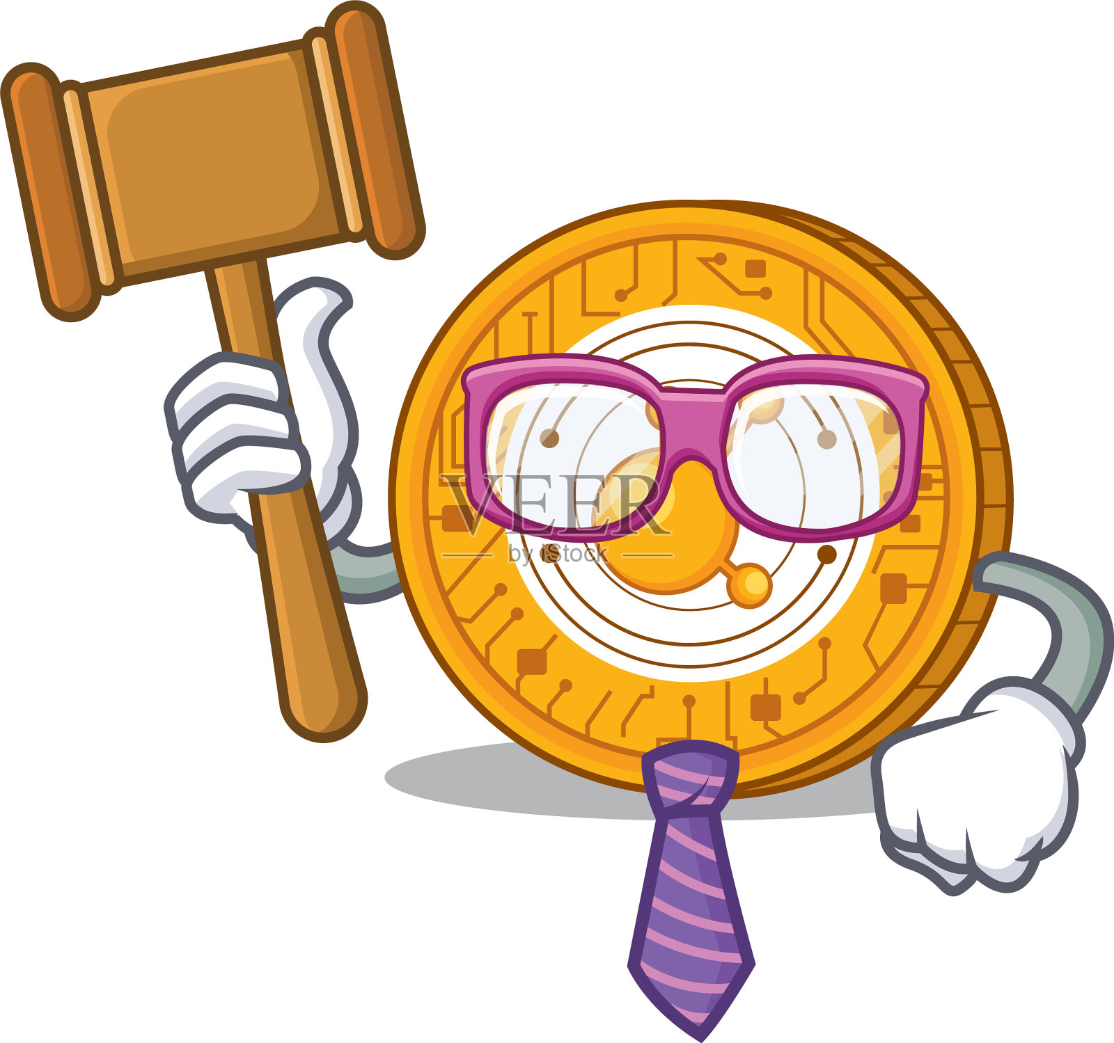 法官比特币卡通人物插画图片素材