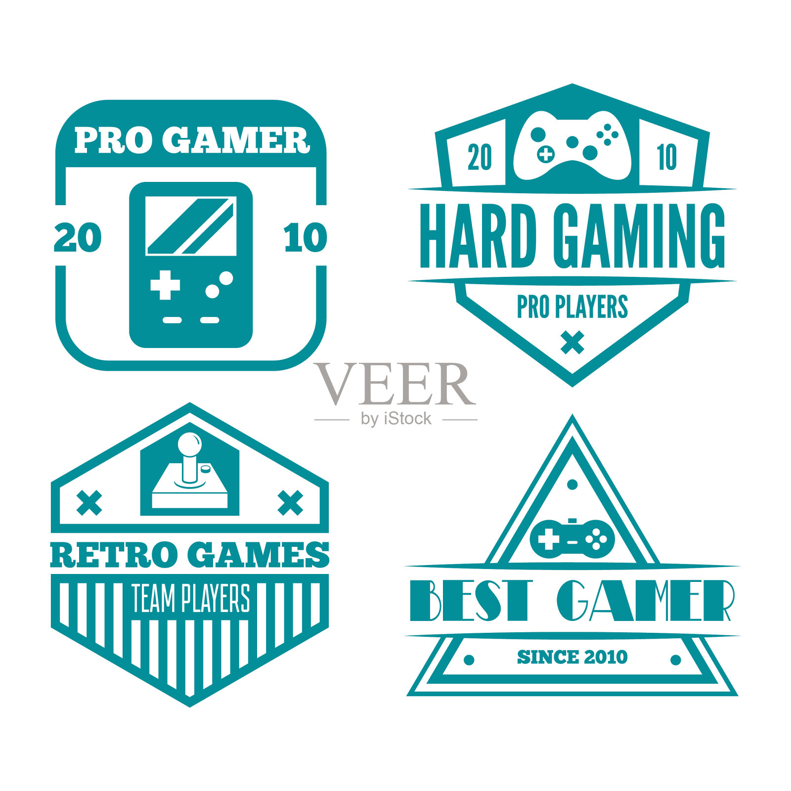 一套游戏玩操纵杆在复古风格图标素材