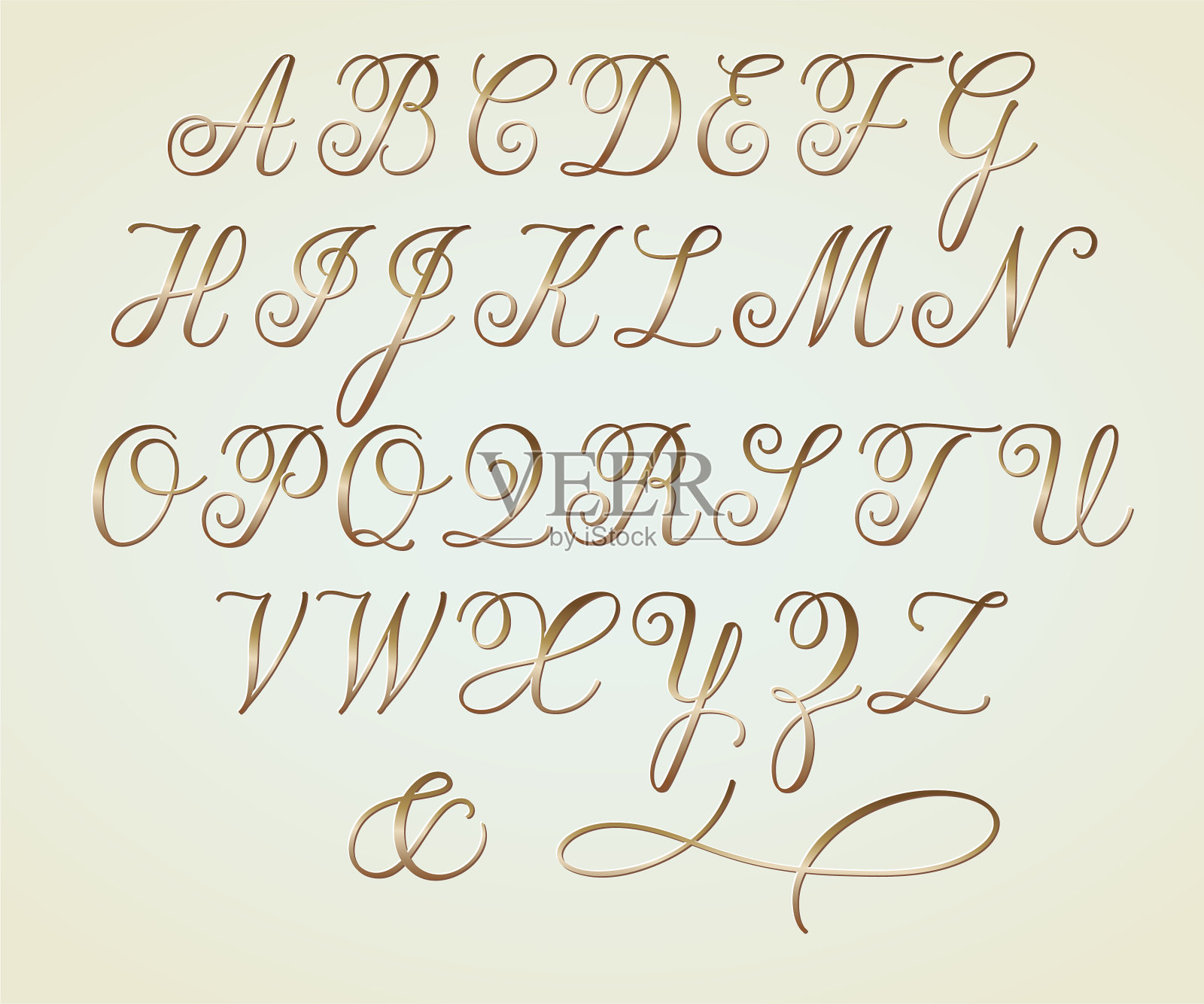一套金色铜版的字母组合插画图片素材