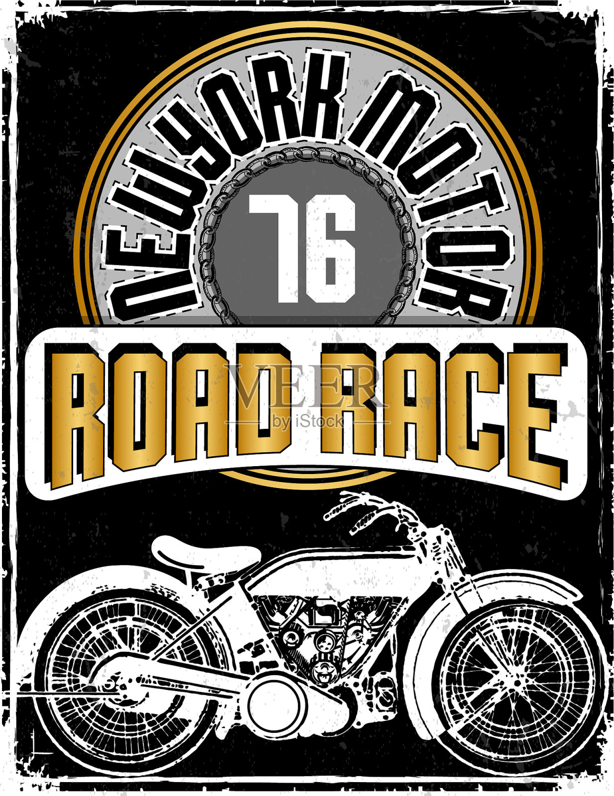 摩托车标签t恤的设计与定制插画图片素材