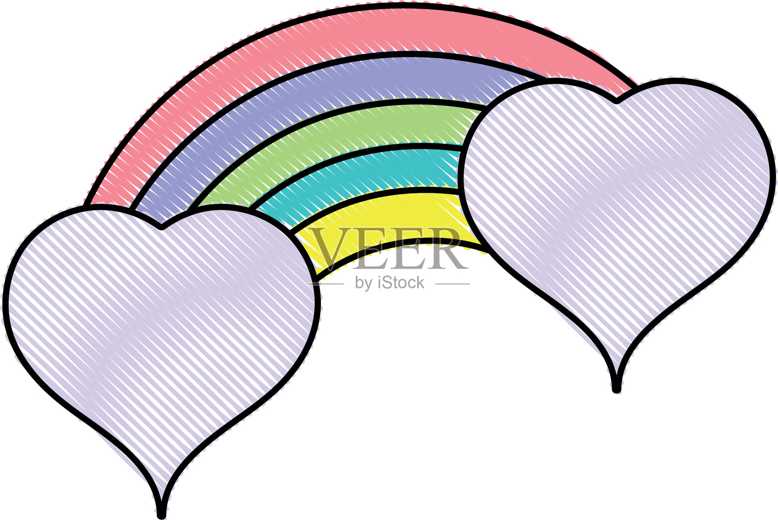 心形的云彩和明亮的彩虹交织在一起设计元素图片