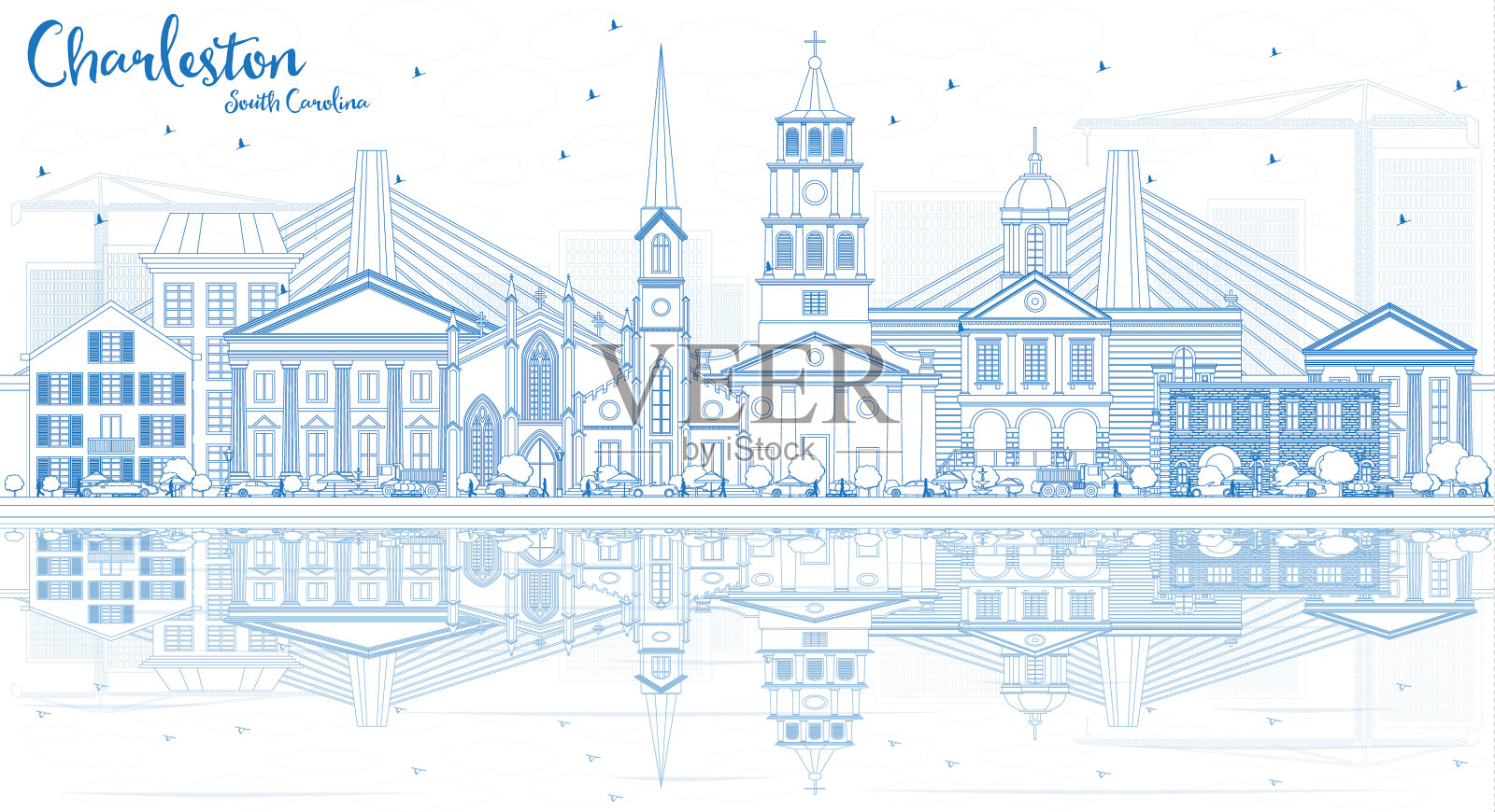 南卡罗来纳查尔斯顿的轮廓线插画图片素材
