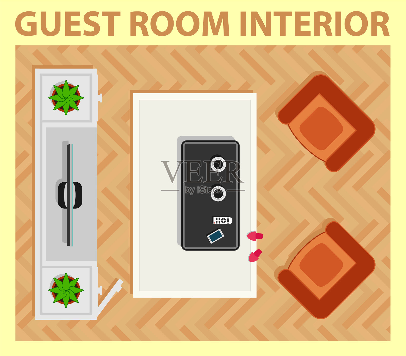 舒适的客房内部装修插画图片素材