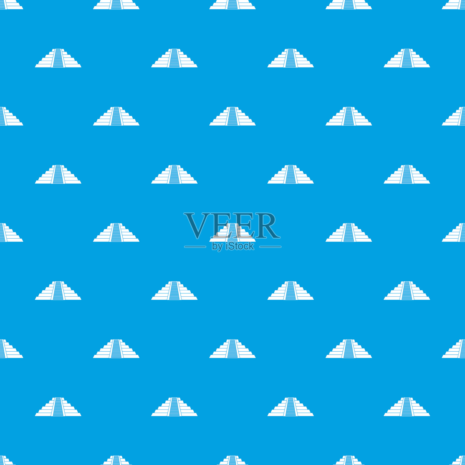 金古塔在奇琴伊察图案无缝蓝色插画图片素材
