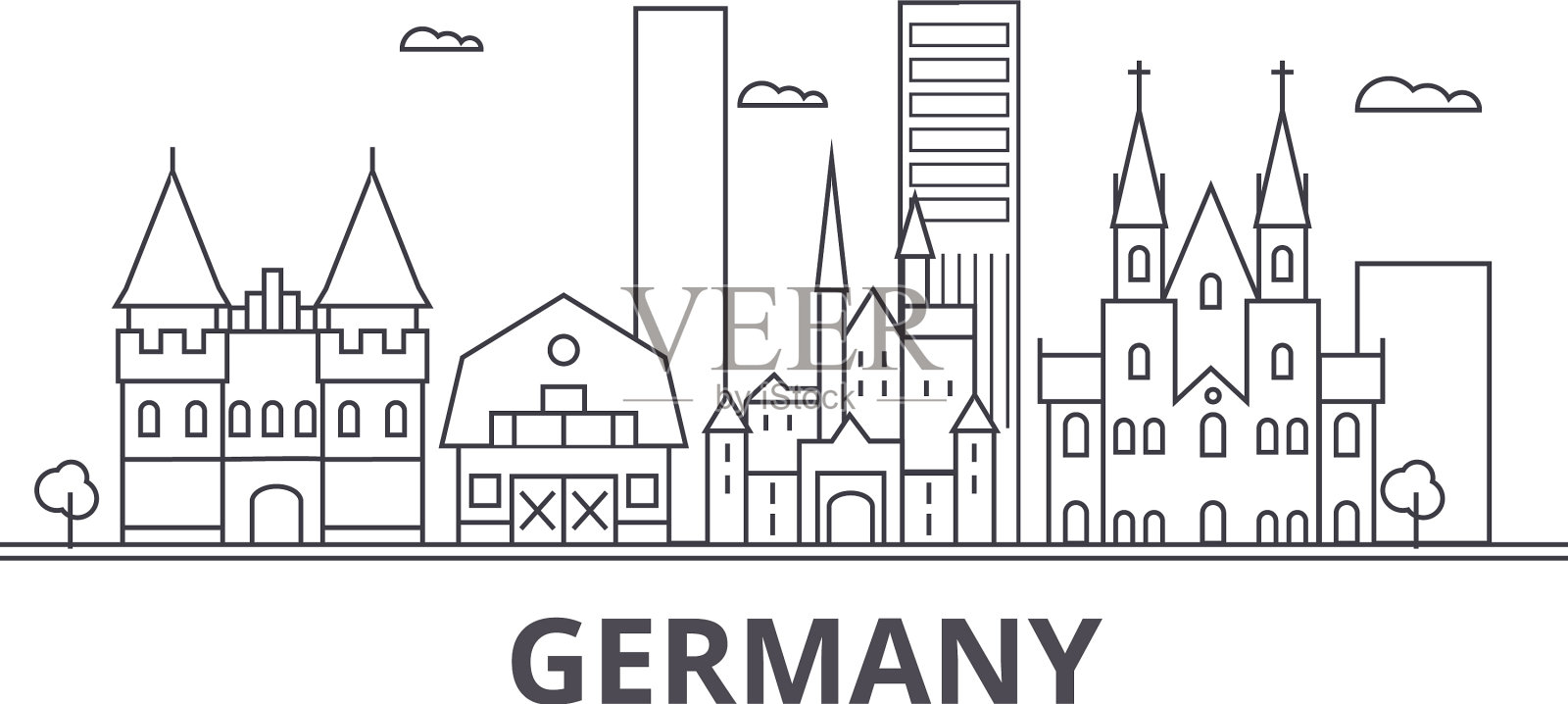 德国建筑线条插画图片素材