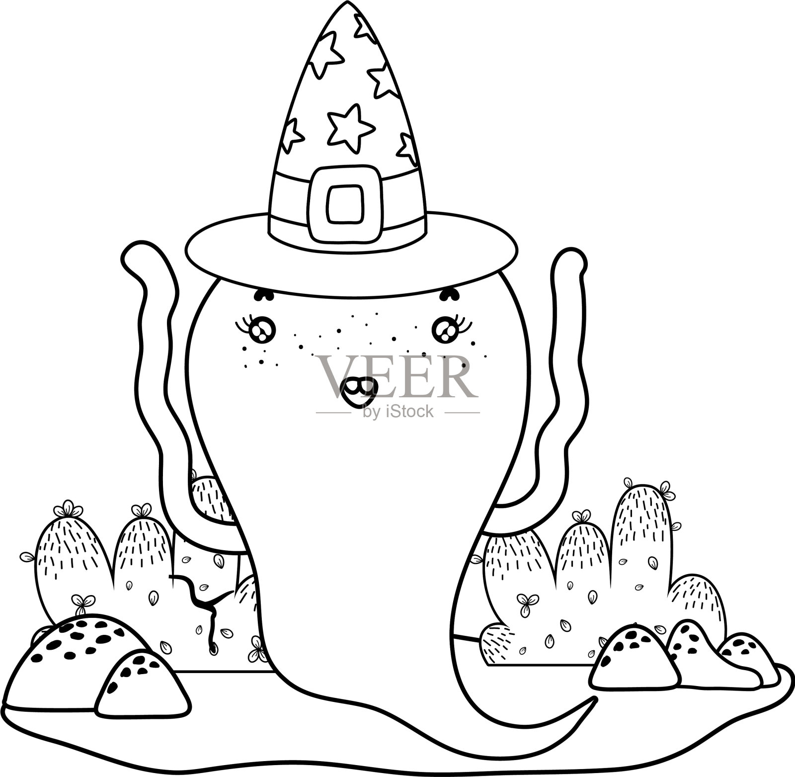 用女巫帽勾勒出有趣的幽灵角色设计元素图片