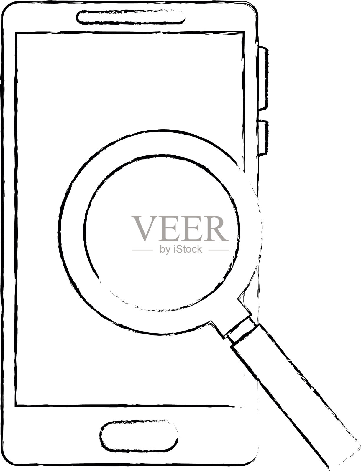 带有放大镜的智能手机插画图片素材