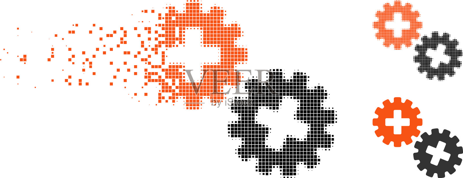 消失的像素半色调医疗齿轮图标图标素材