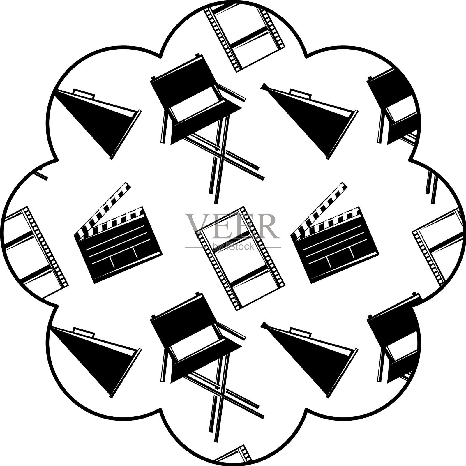 标签与电影电影椅子扩音器和设计元素图片