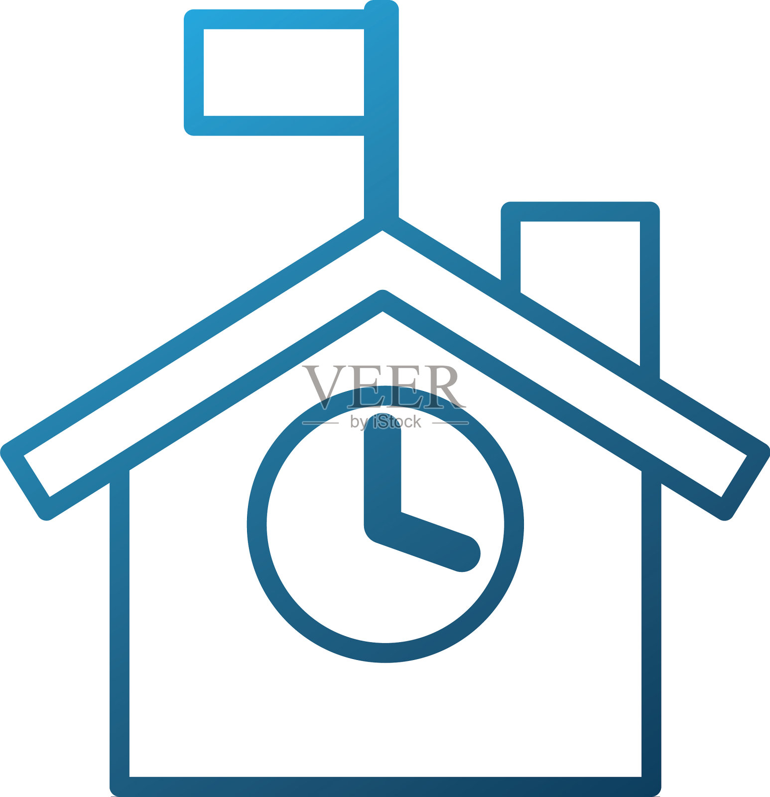 学校建筑外部时钟旗帜外立面图标素材