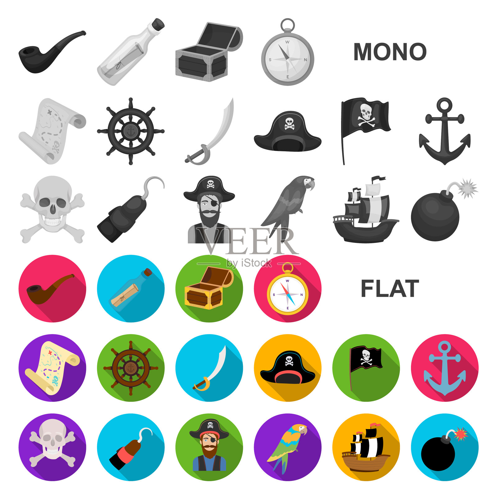 海盗海上强盗扁平图标集合图标素材