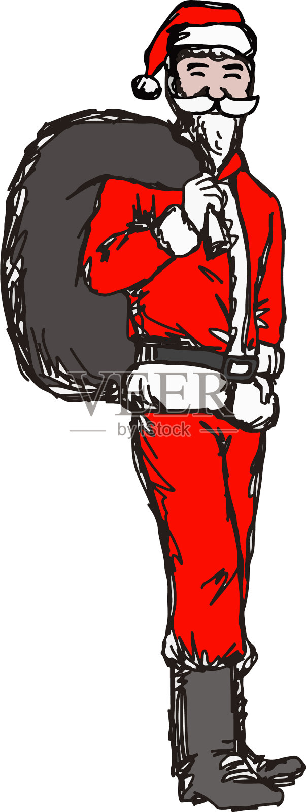 身材苗条的圣诞老人背着个大袋子设计元素图片