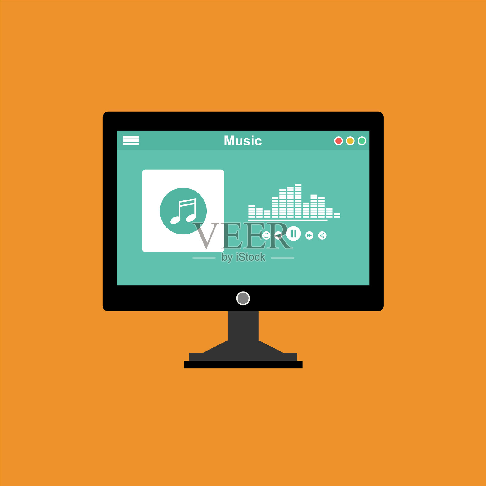 媒体播放器应用程序与扁平的应用程序模板插画图片素材