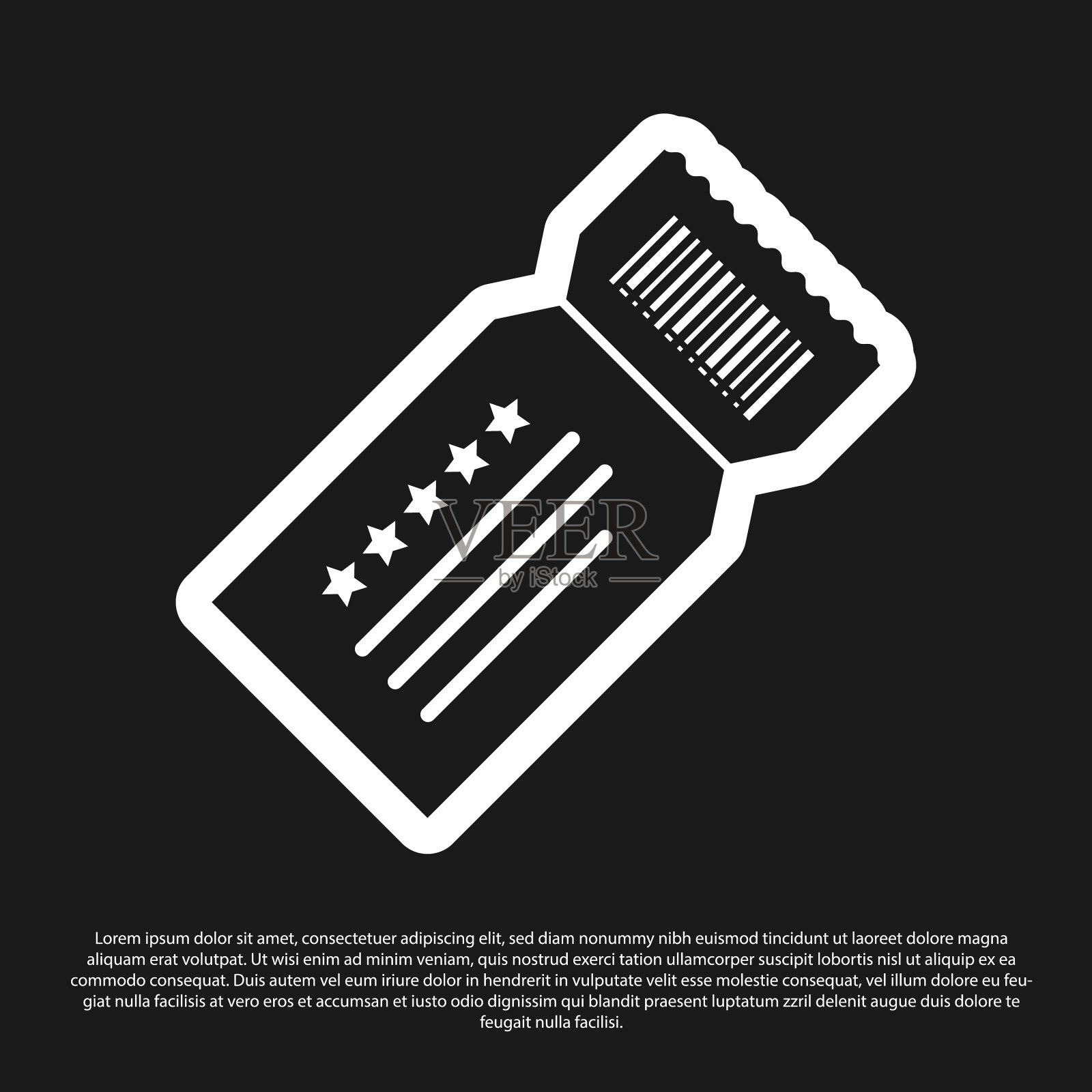 黑色票图标孤立在黑色背景插画图片素材