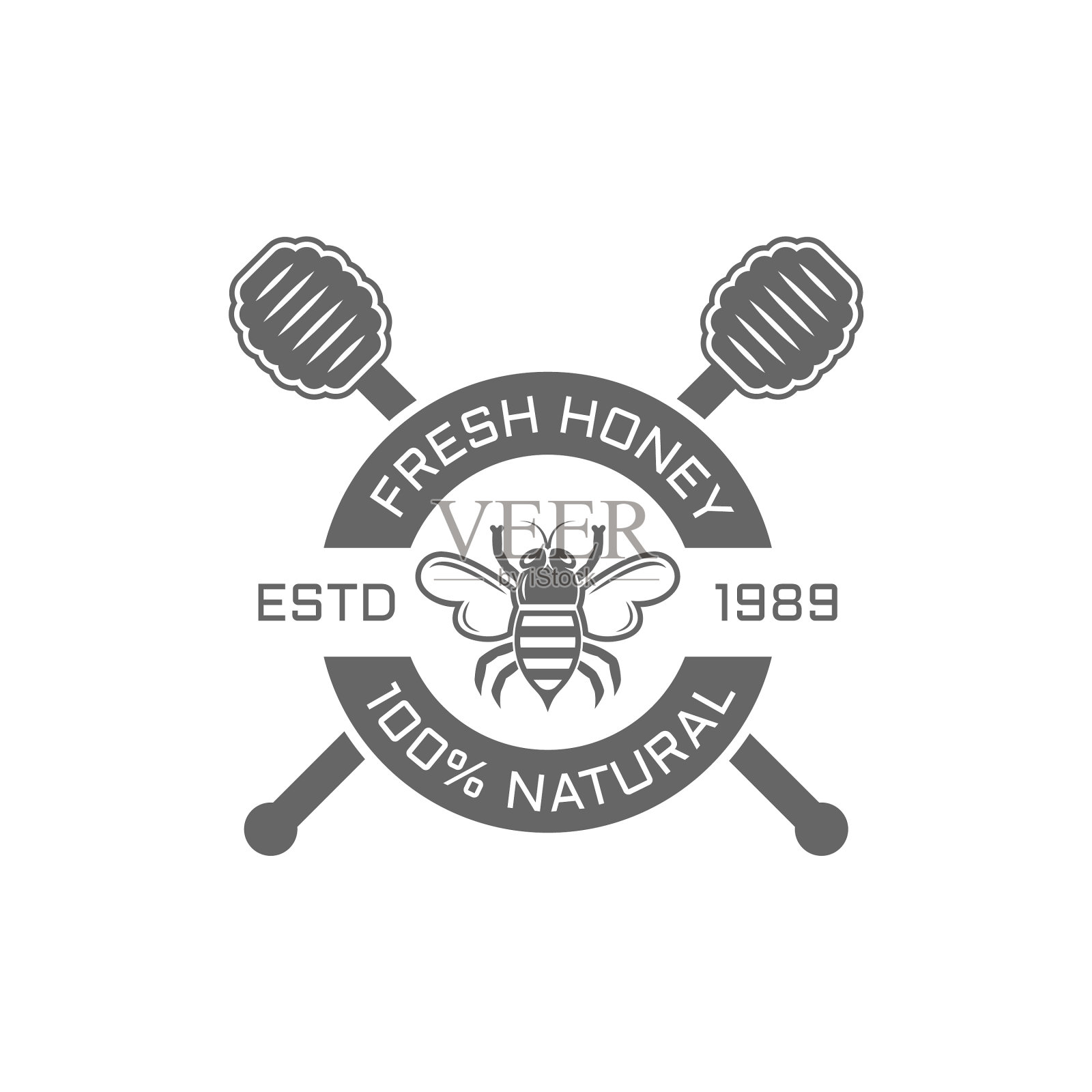 蜂蜜和蜜蜂孤立的白色徽章设计元素图片