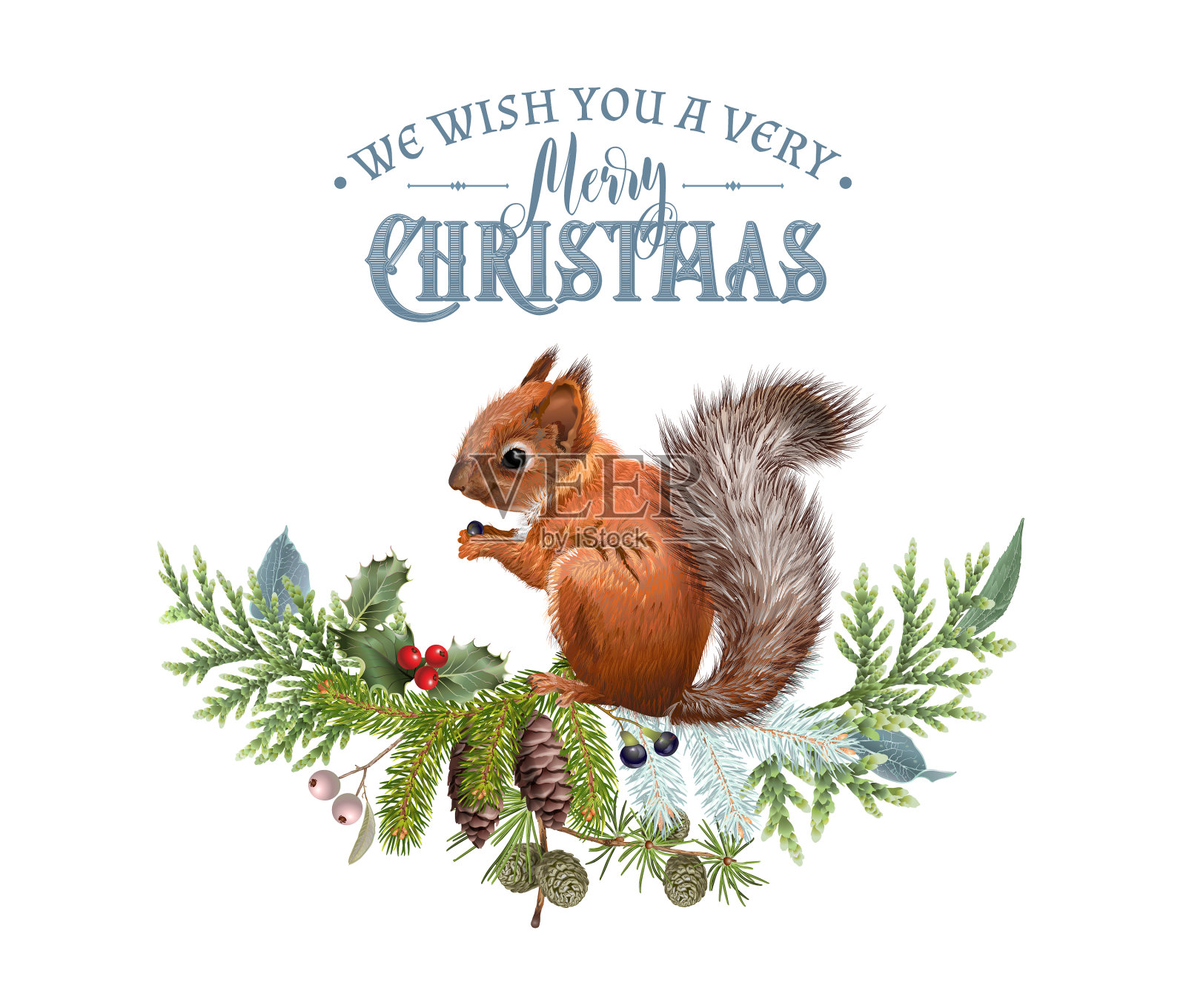 用树枝和松鼠装饰的圣诞横幅设计元素图片