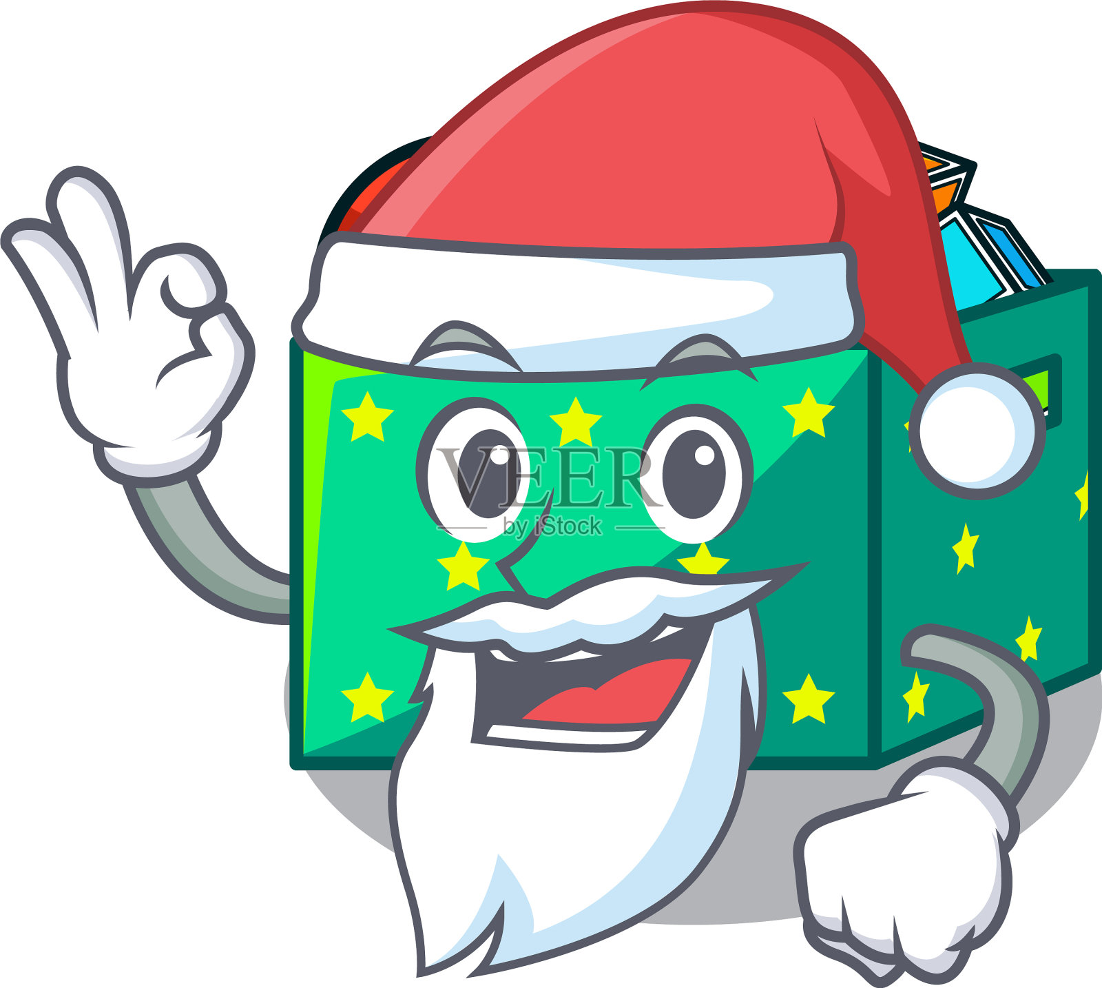 圣诞老人儿童玩具盒上孤立的吉祥物设计元素图片