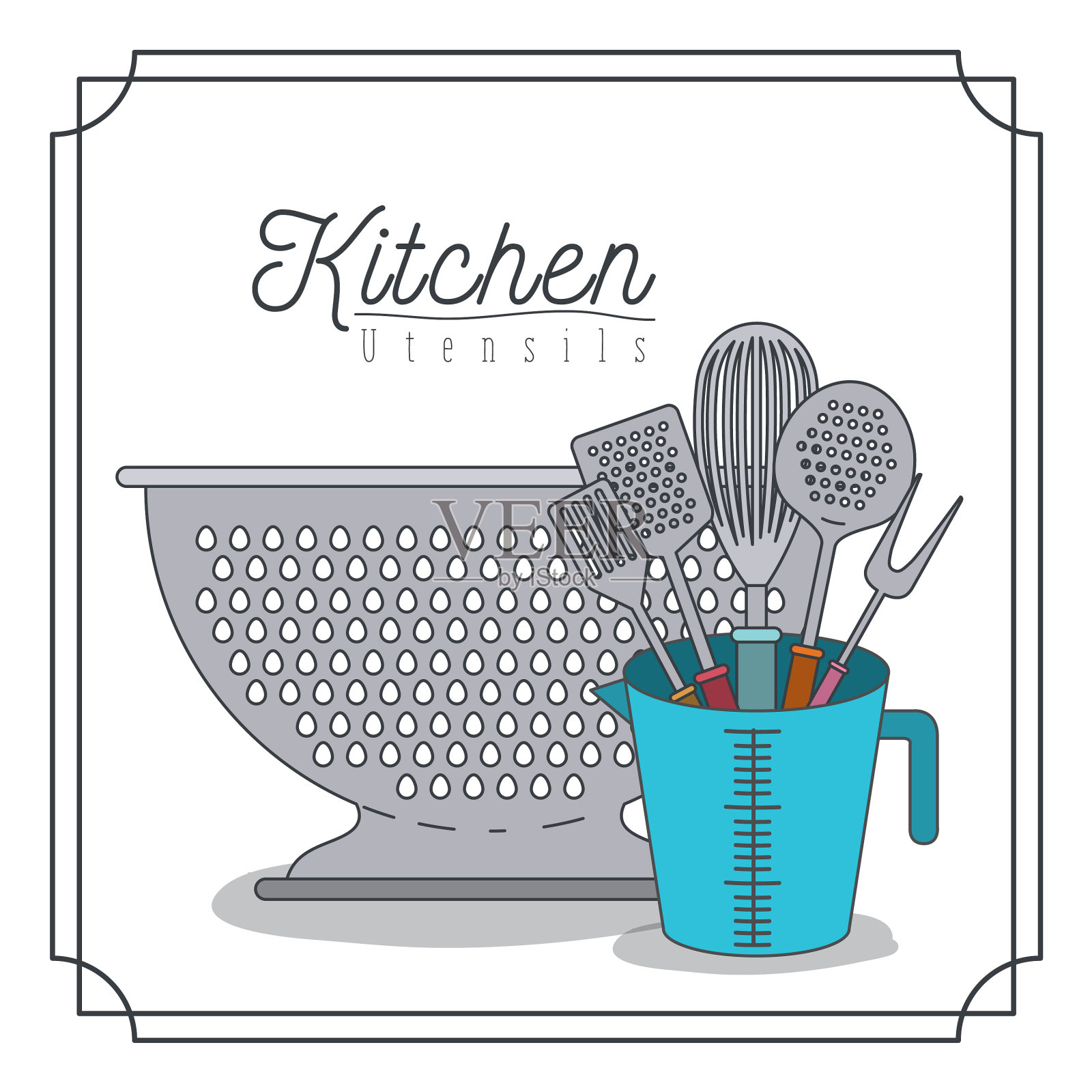 白色背景与装饰框架和插画图片素材