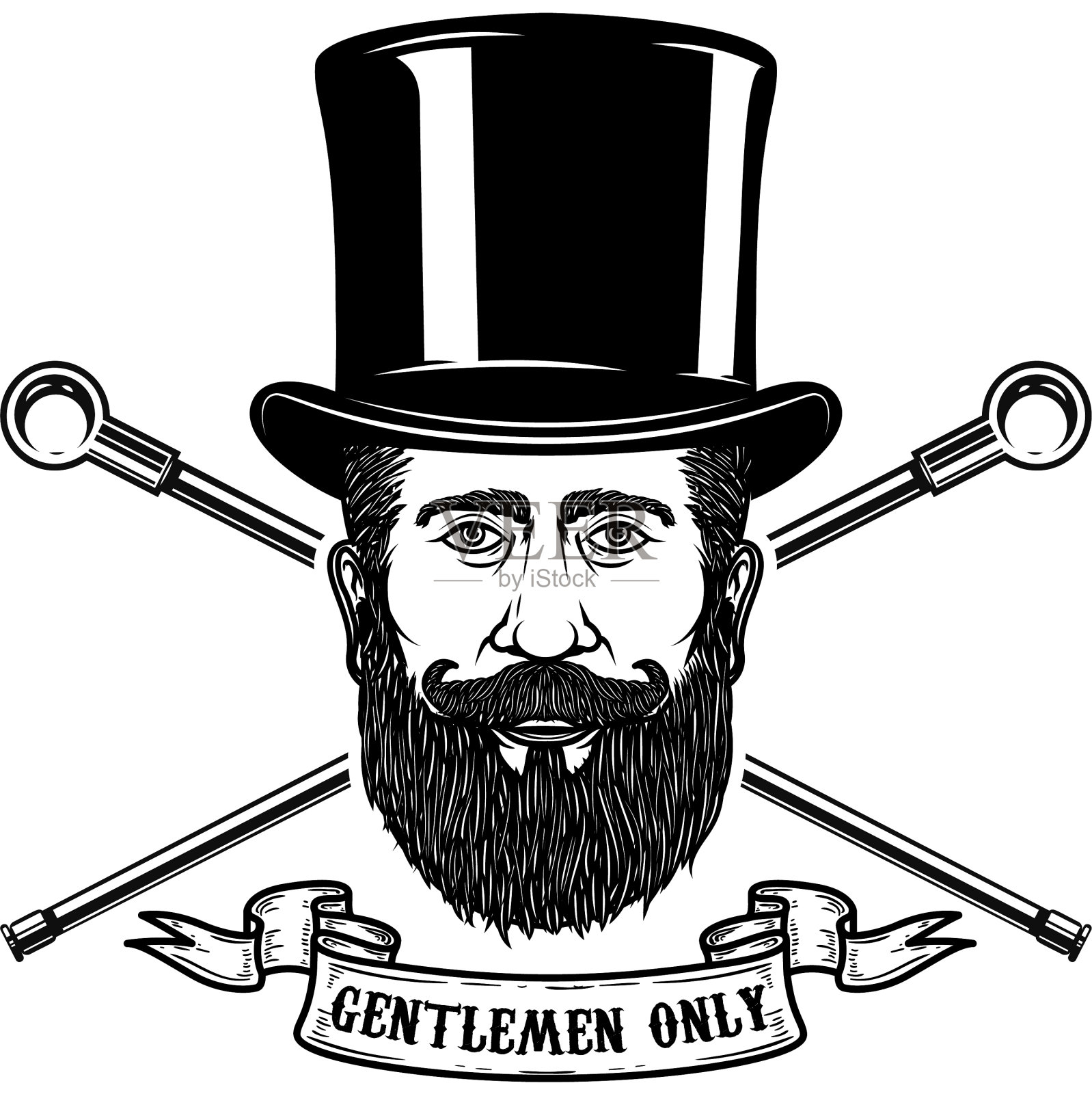 留胡子的绅士头在复古的帽子设计设计元素图片