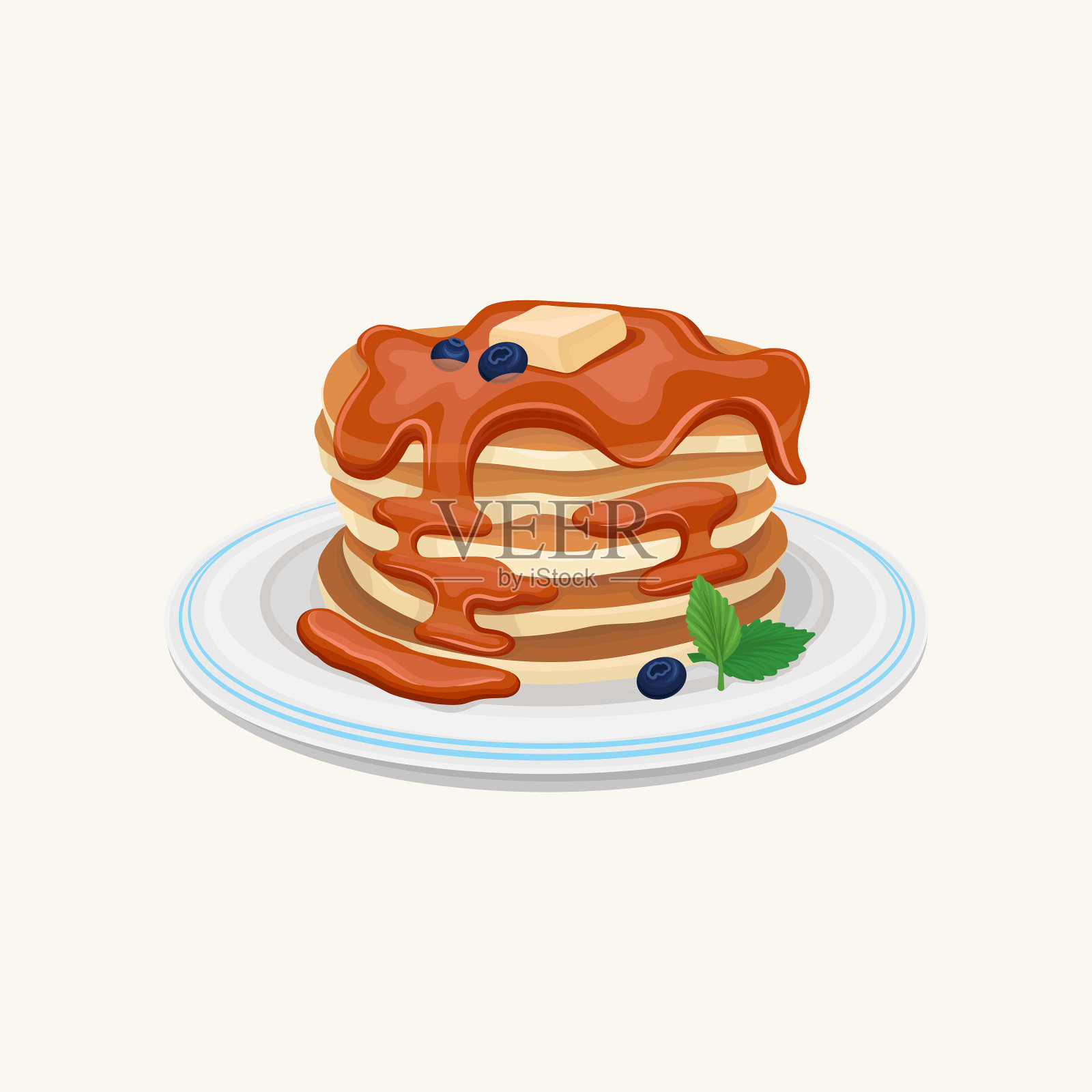 一堆美味的煎饼，上面撒上蜂蜜或者插画图片素材