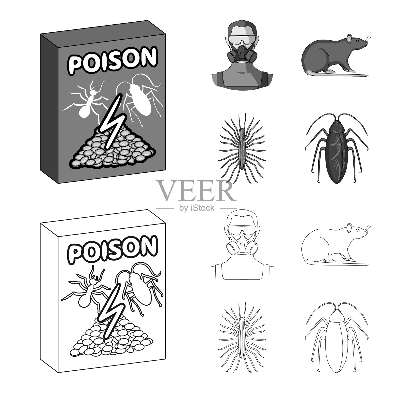 员工包装有毒物和害虫的轮廓插画图片素材