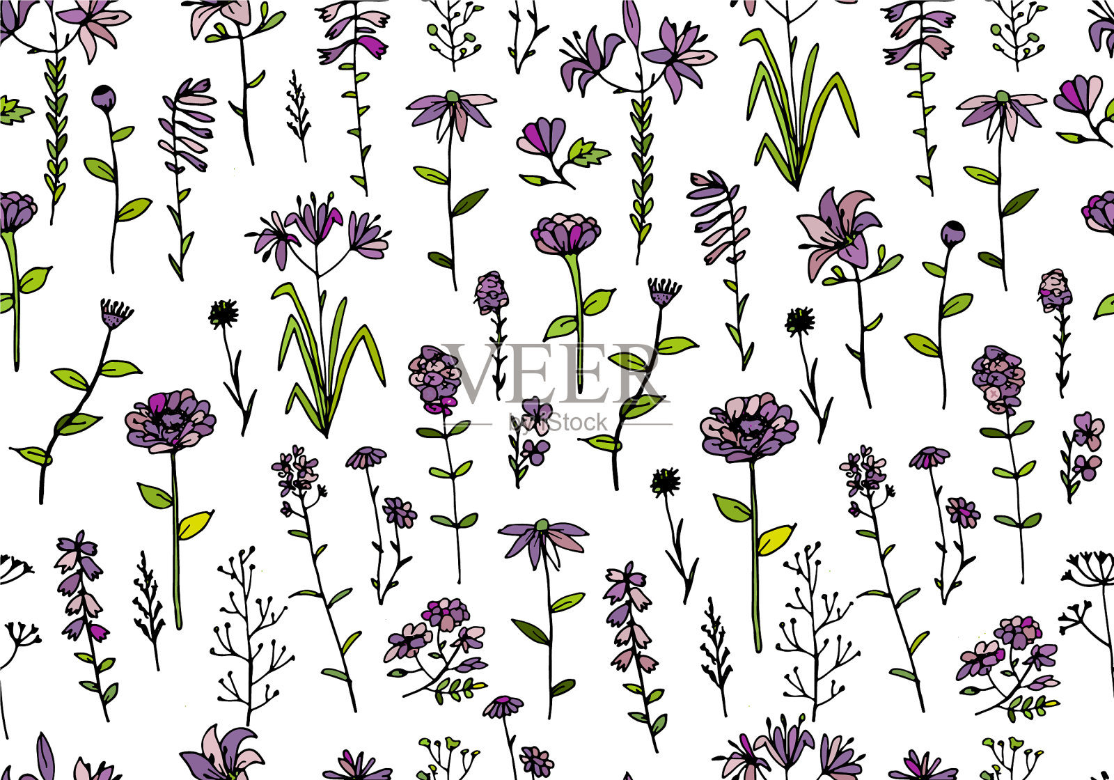 花卉无缝图案草图为您的设计插画图片素材