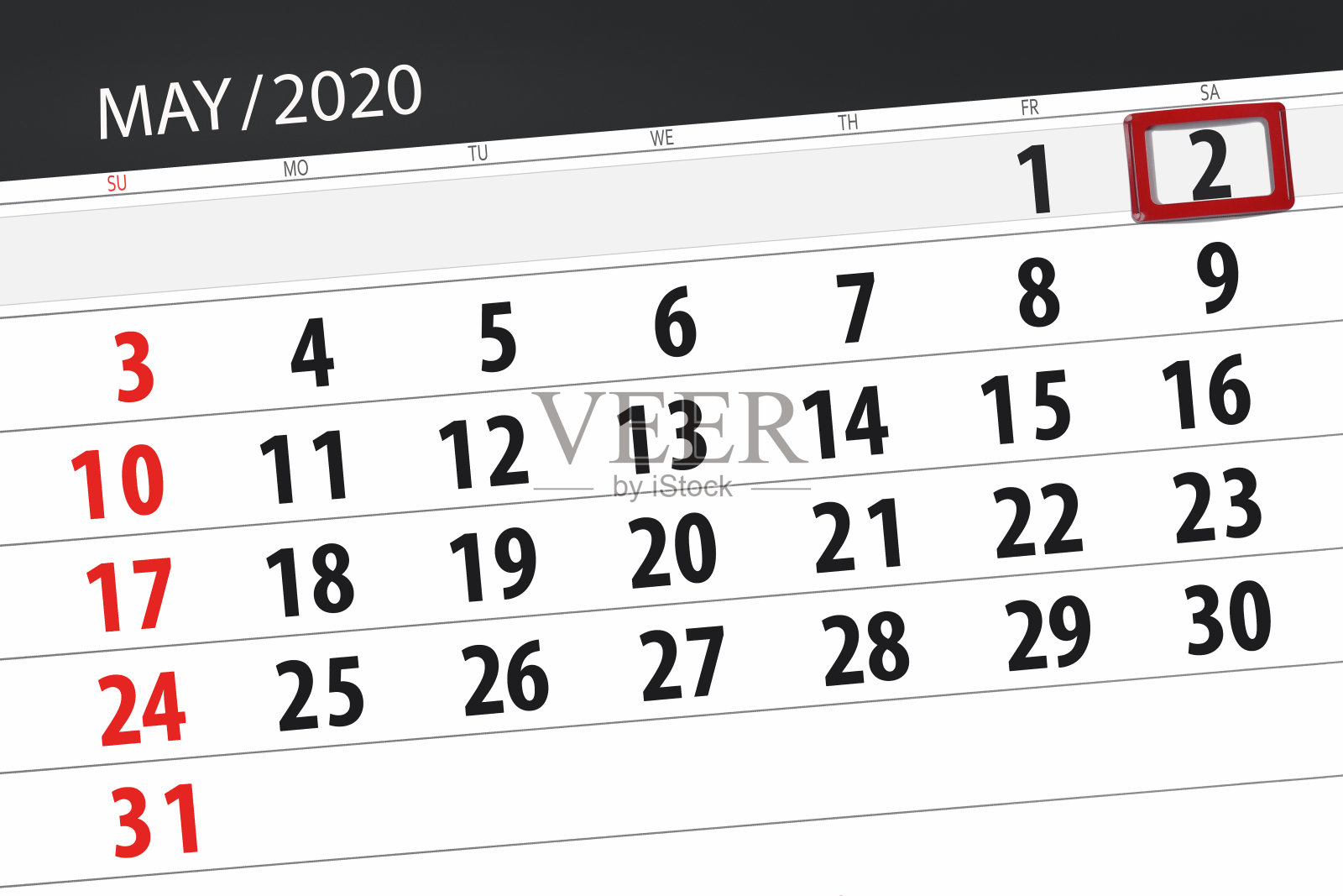 日历计划2020年5月，截止日期，2日，星期六插画图片素材