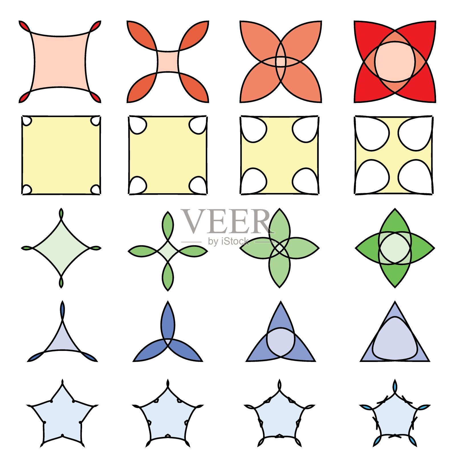收集彩色抽象花在白色的背景。插画图片素材