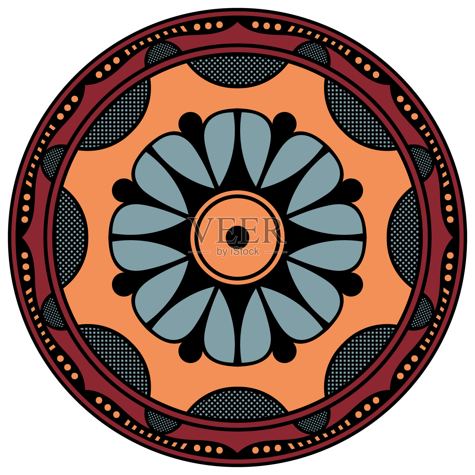 曼荼罗圆形装饰。可用于贺卡、手机壳打印等。手绘背景，矢量孤立在白色。每股收益10插画图片素材