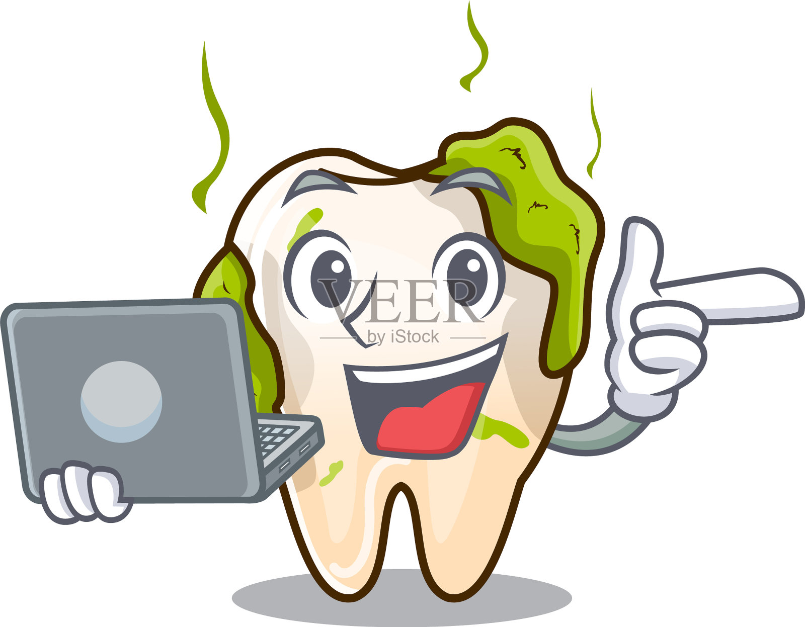 手提电脑人物不健康的蛀牙设计元素图片