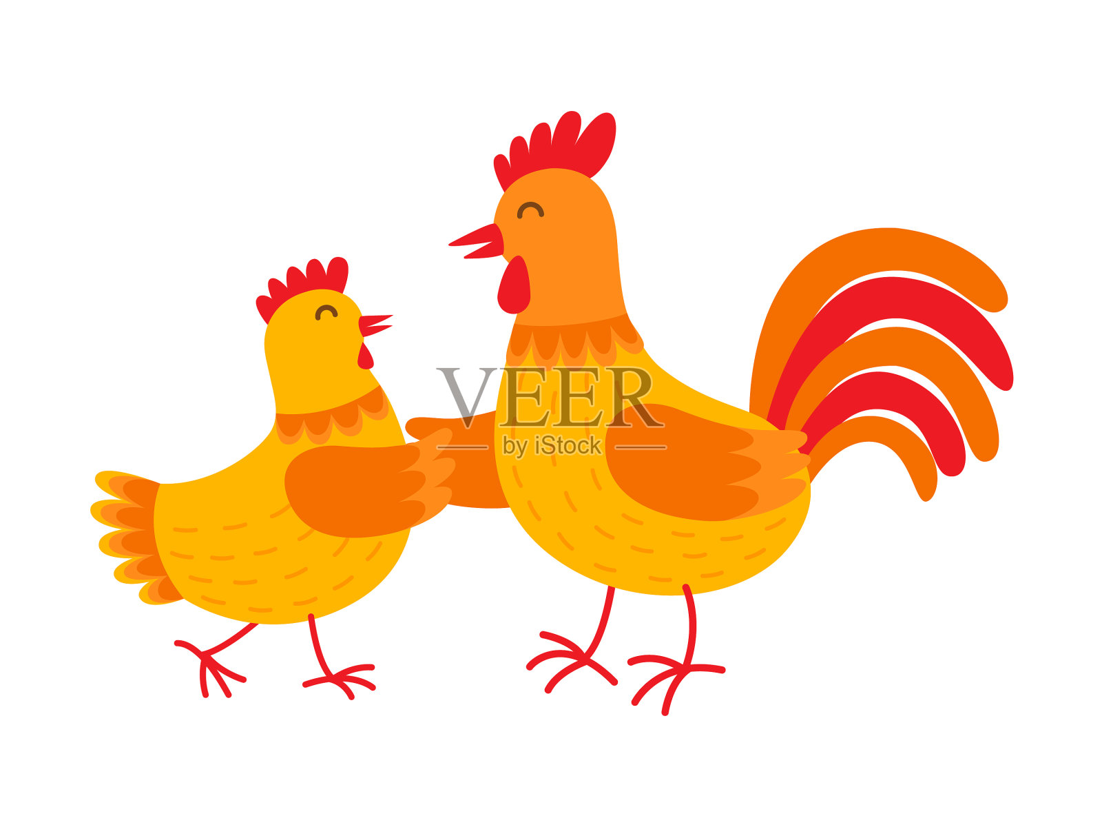 滑稽的母鸡和公鸡在跳舞设计元素图片