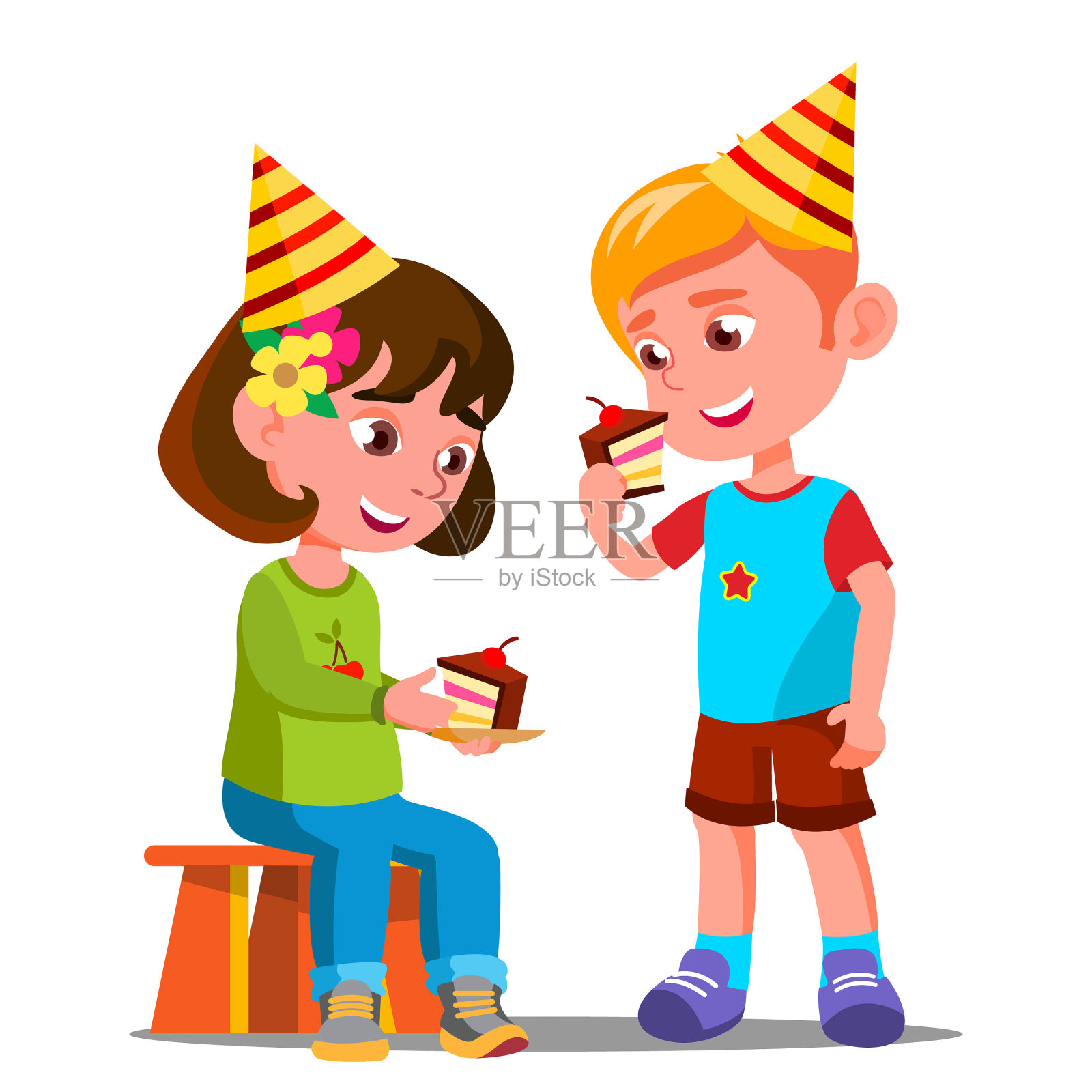 快乐的小朋友吃生日蛋糕设计元素图片