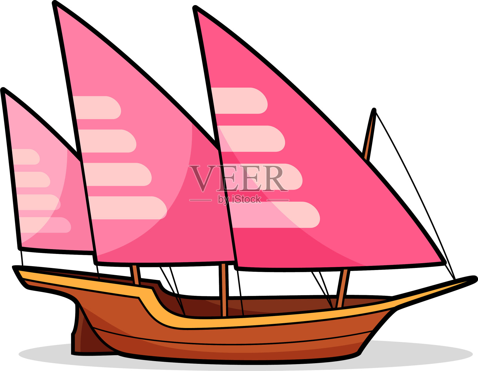 小型三桅船船卡通设计元素图片