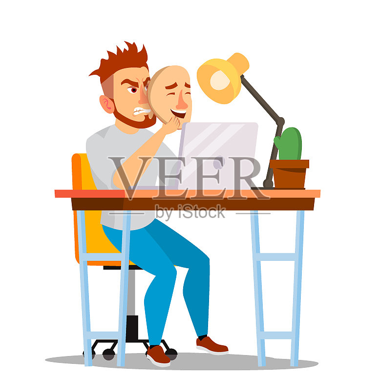 8、生气的人戴好面具坏的人累的人设计元素图片