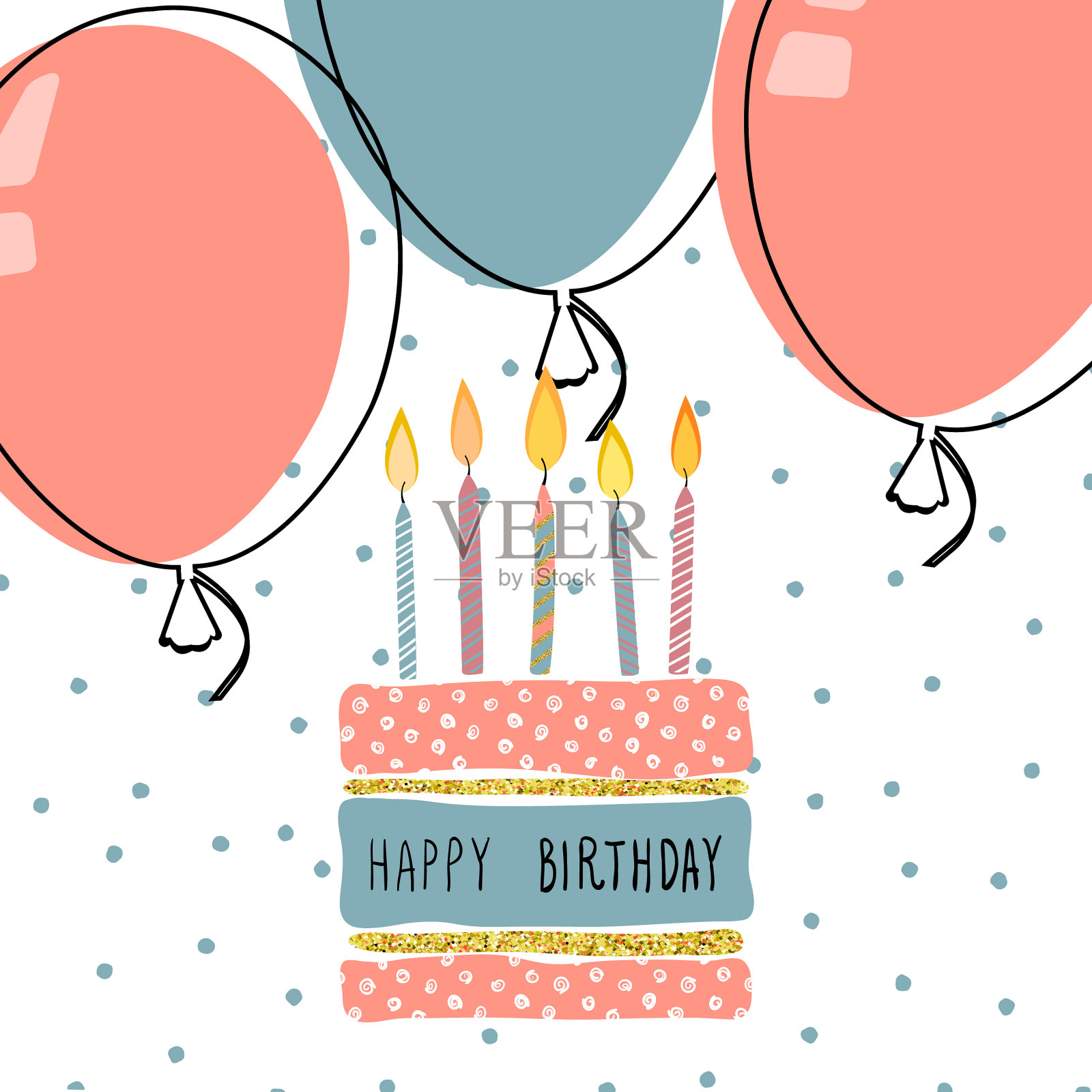 可爱的生日贺卡手绘背景设计模板素材