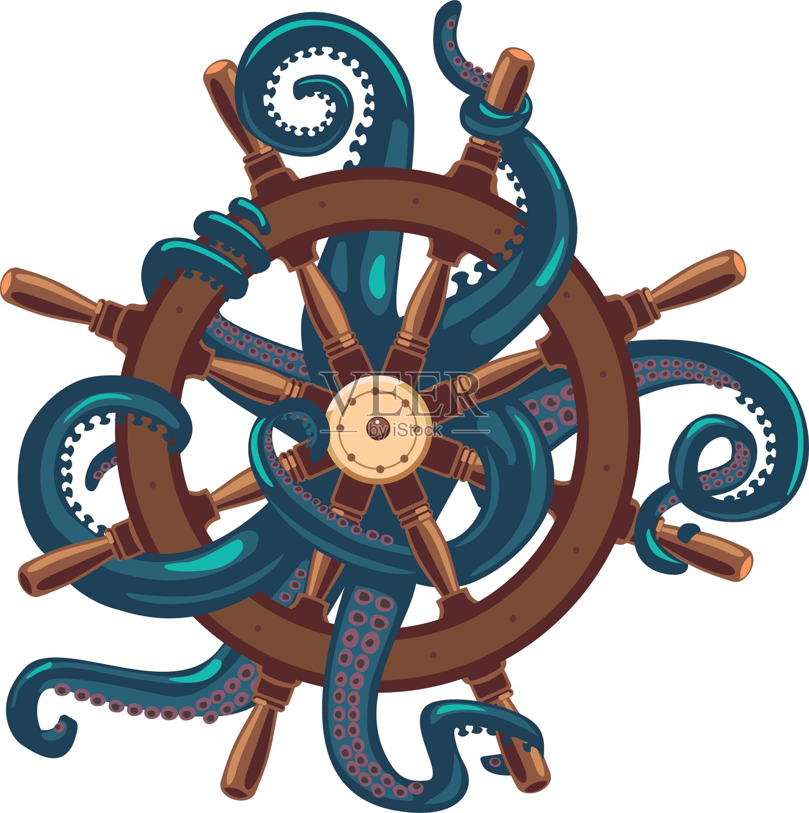 手持头盔的章鱼纹身风格设计元素图片