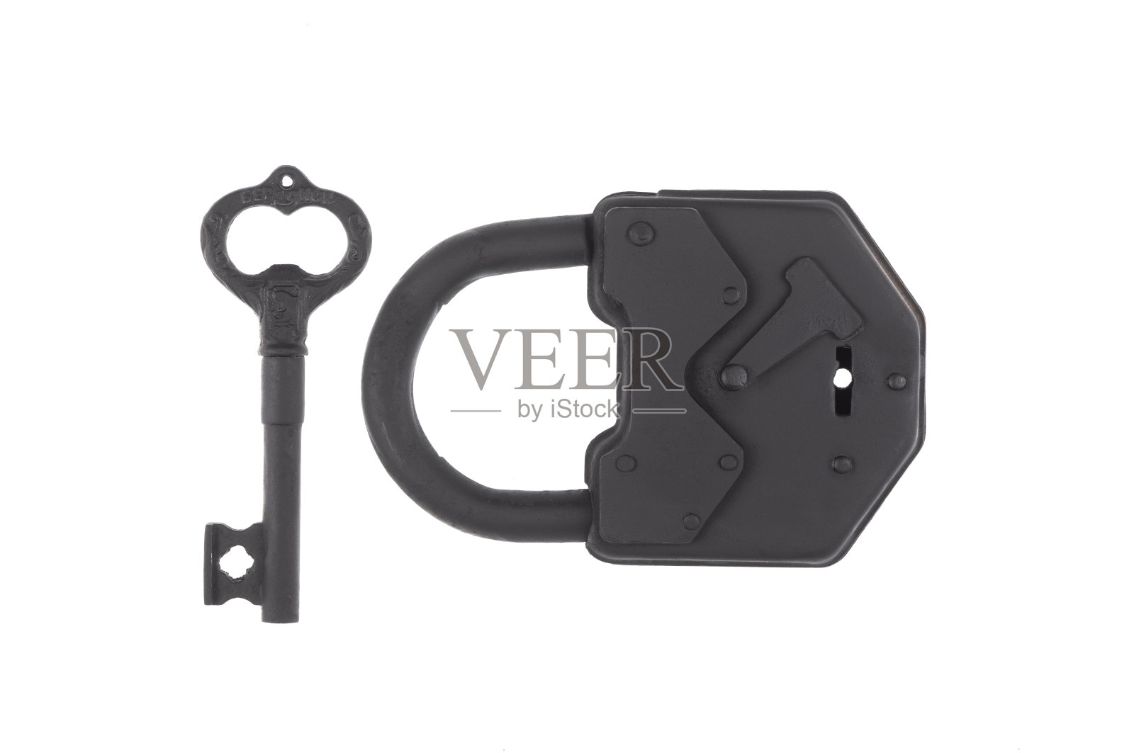 黑色挂锁铁孤立在白色背景照片摄影图片