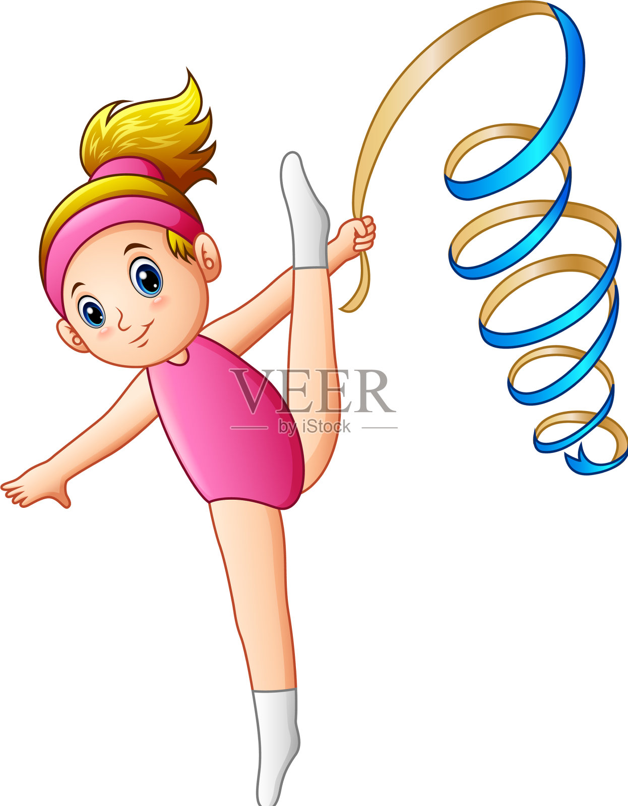 带着缎带的艺术体操女孩插画图片素材