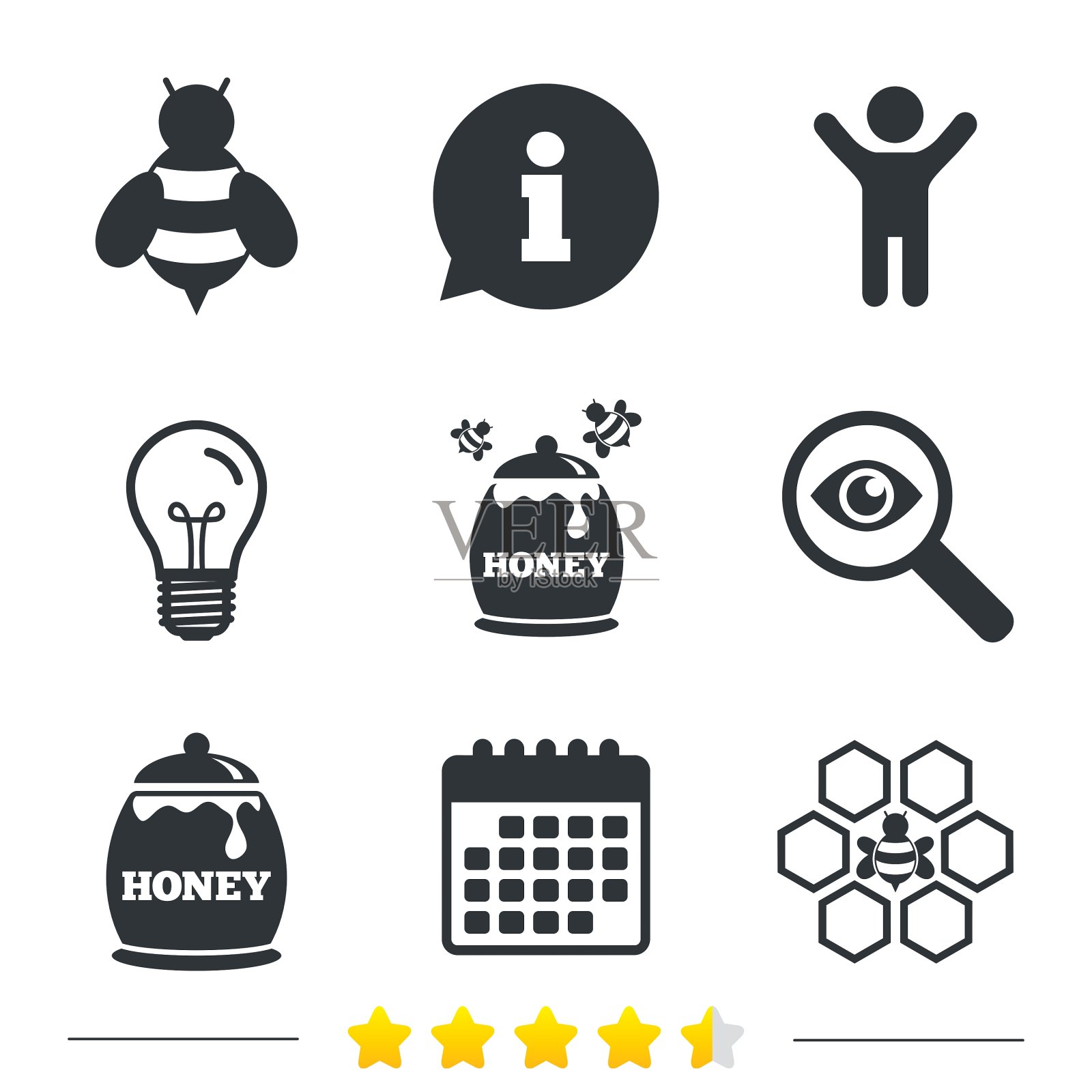 蜂蜜图标蜂窝与蜜蜂的象征图标素材