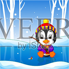 企鹅钓鱼插画图片素材