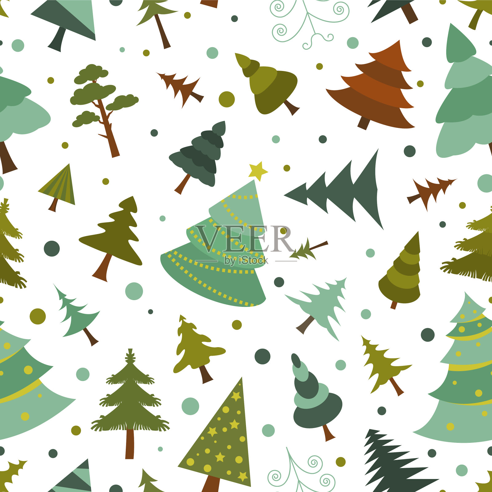 圣诞树无缝图案平面设计色彩插画图片素材