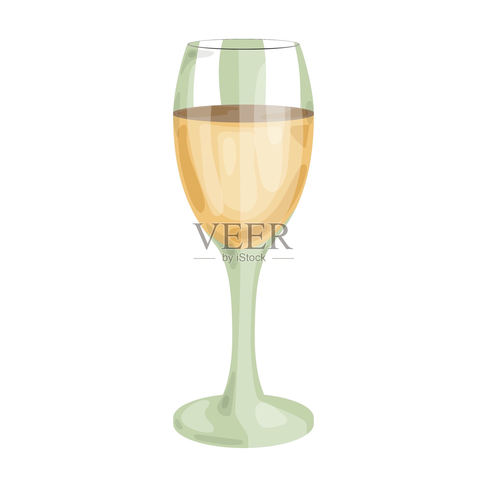 杯中的白葡萄酒图标在卡通风格孤立设计元素图片