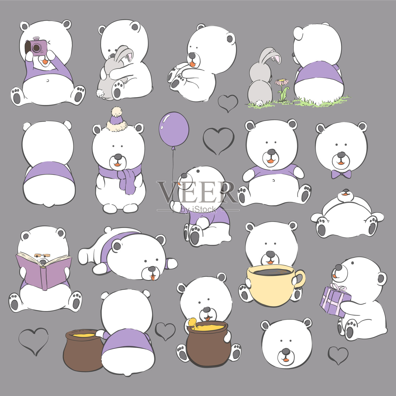 黑色背景上的卡通熊插画图片素材