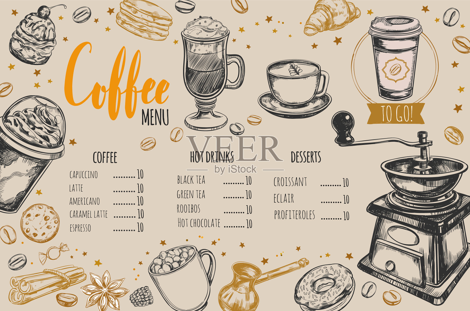 咖啡和烘焙餐厅菜单设计模板素材