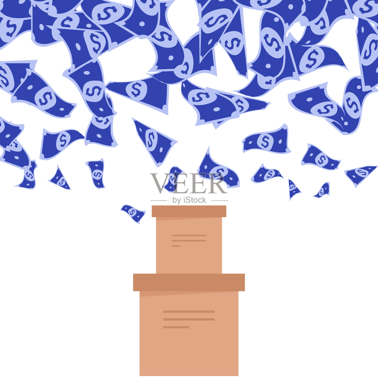 在冠状病毒大流行期间安全运送食品。美元下跌至订购箱。隔离疫情，安全接触送回家。插画图片素材