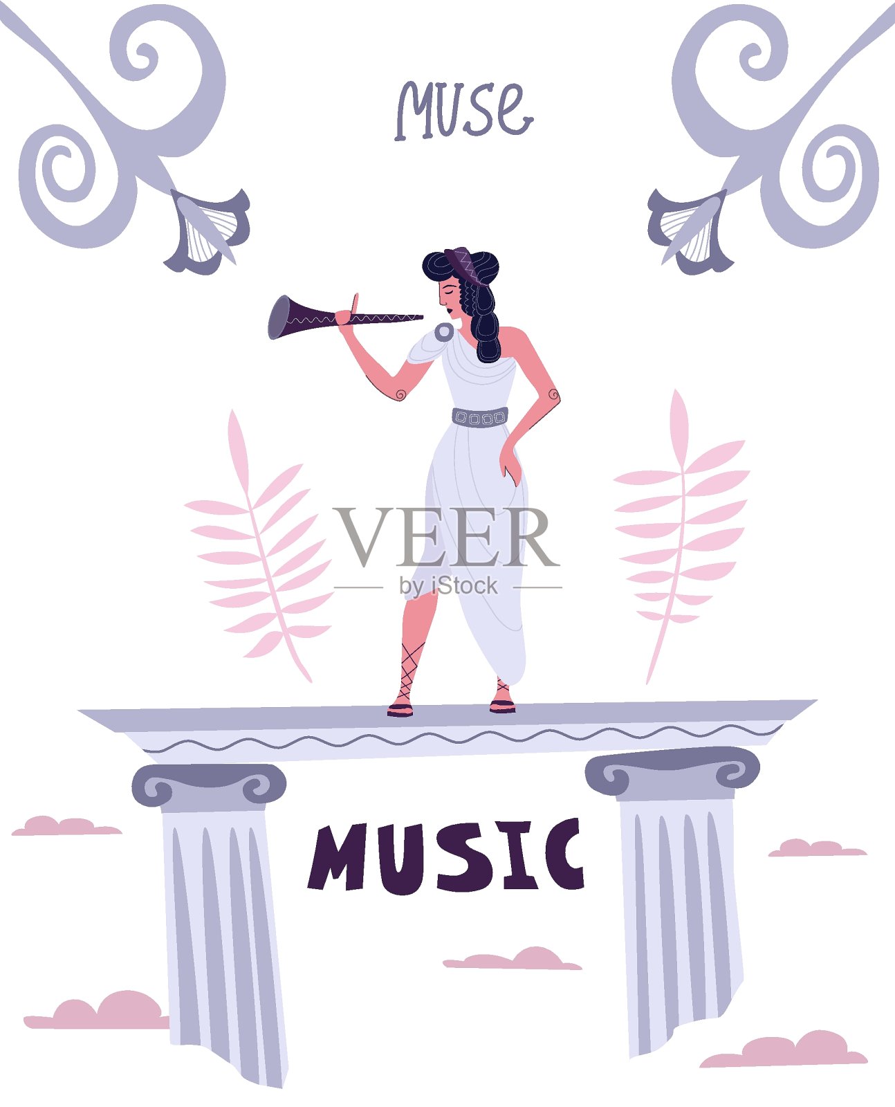 希腊神话中悲剧与戏剧、戏剧与音乐、希腊装饰的缪斯女神插画图片素材